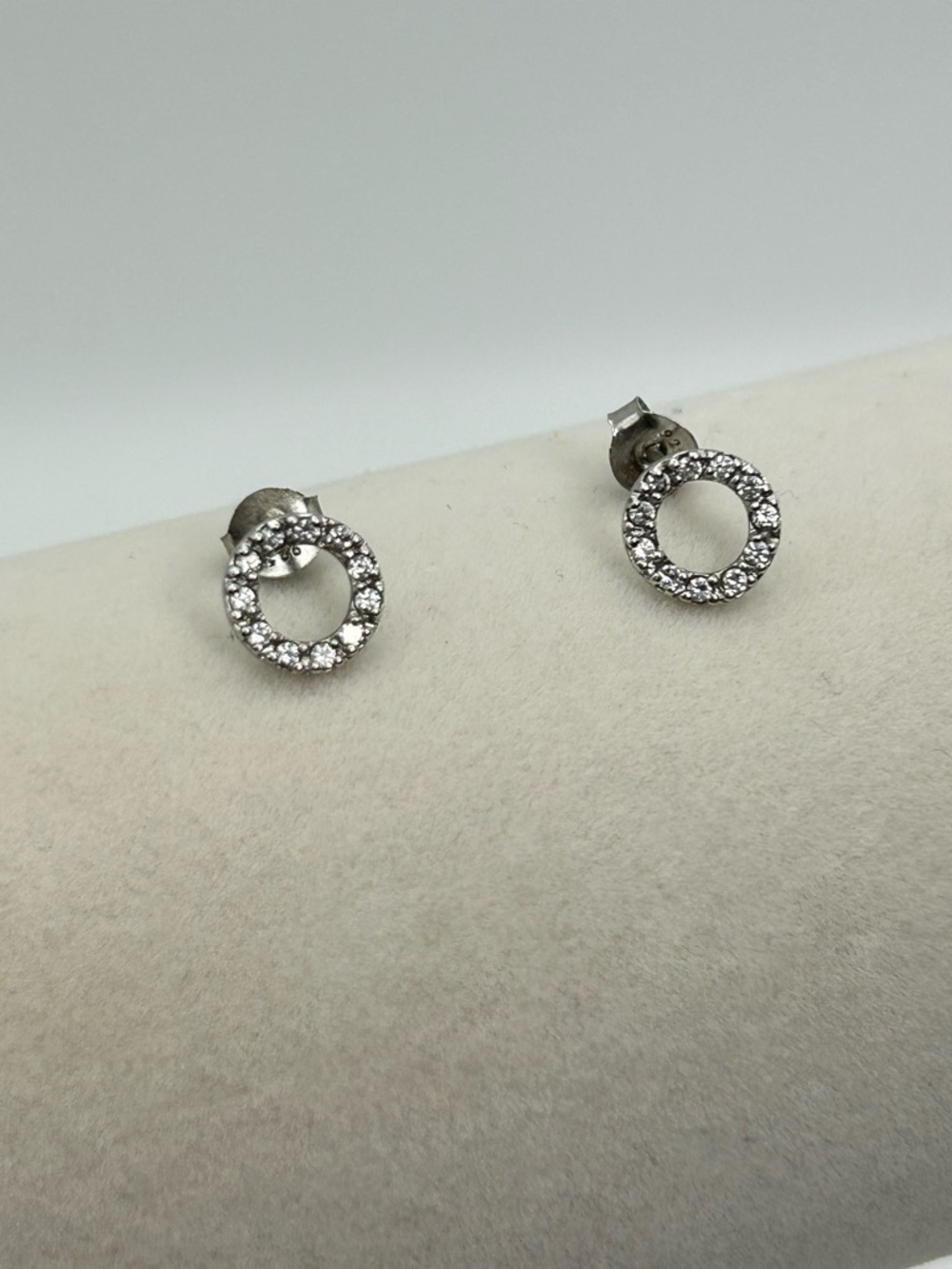 Sterling Silver Crystal Circle Stud Earrings Dainty 5/16" Stamped 925